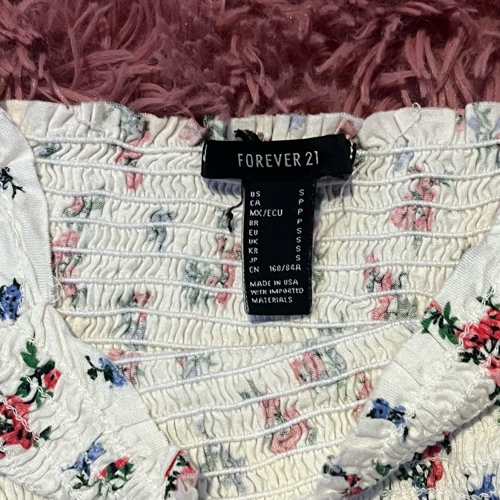 white off shoulder ribbed floral top - Picture 2 of 3
